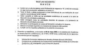 CONVOCATORIA PROFESOR DE ASIGNATURA «B» PROMOCIÓN DE CATEGORÍA PROFESOR(A) DE CARRERA DE ENSEÑANZA SUPERIOR ASOCIADO(A) «A»