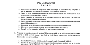 CONVOCATORIA PROMOCIÓN DE CATEGORÍA PROFESOR(A) DE ASIGNATURA «B»