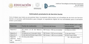 ATENCIÓN ESTUDIANTES,CALENDARIO DE INICIO DE SERVICIO SOCIALES Y PROCESO ADMINISTRATIVO PARA INTEGRAR EL EXPEDIENTE DIGITAL DE LAS ACTIVIDADES PARA EL SEMESTRE ENERO-JUNIO 2024