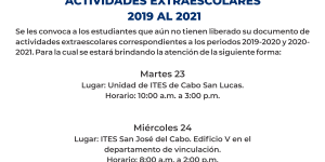 ATENCIÓN ESTUDIANTES CON PENDIENTES DE LIBERACIÓN DE  ACTIVIDADES EXTRAESCOLARES  2019 AL 2021