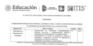 VACANTE  EN ITES LOS CABOS COMO DOCENTE PARA LA CARRERA DE INGENIERÍA EN ADMINISTRACIÓN