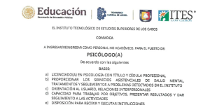 Únete al Equipo del ITES Los Cabos! 🚀 como personal no acadèmico para el puesto de Psicòlogo