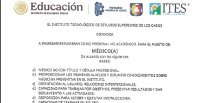 Únete al Equipo del ITES Los Cabos! 🚀 como personal no acadèmico para el puesto de Mèdico